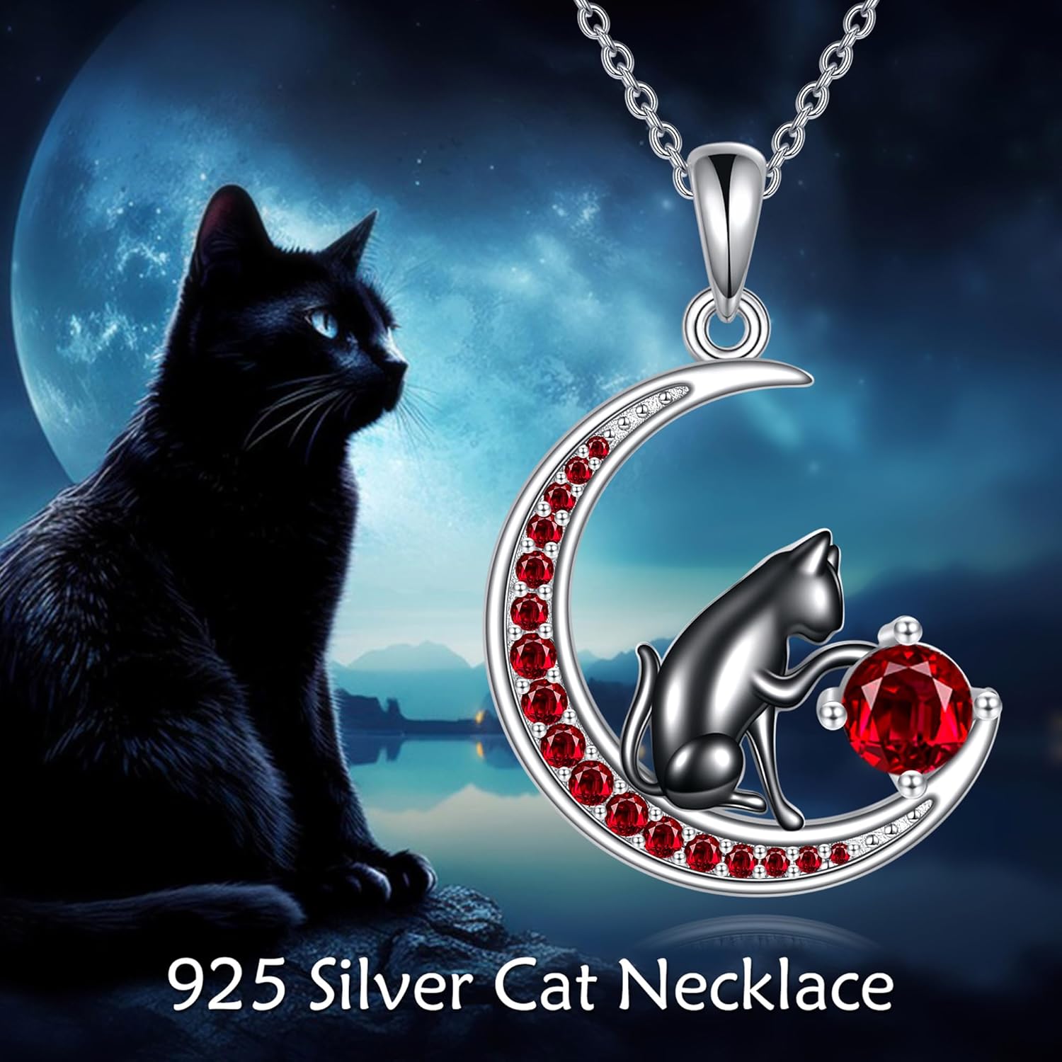 Black Cat Necklace Sterling Silver Birthstone Necklace Cat Jewelry for Women - Image 6