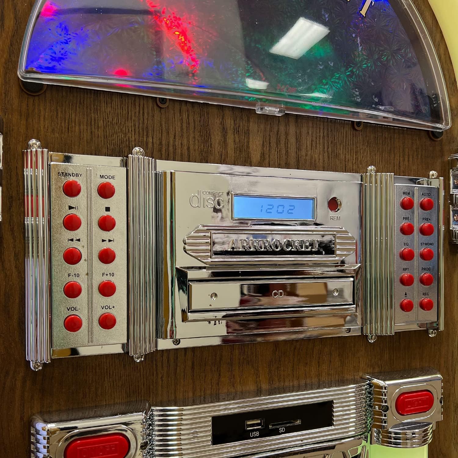 Arkrocket Full Size Jukebox Vinyl Record Player Bluetooth USB SD CD Player Radio Retro Turntable Classic Jukebox (Taurus II + Stand - Oak)