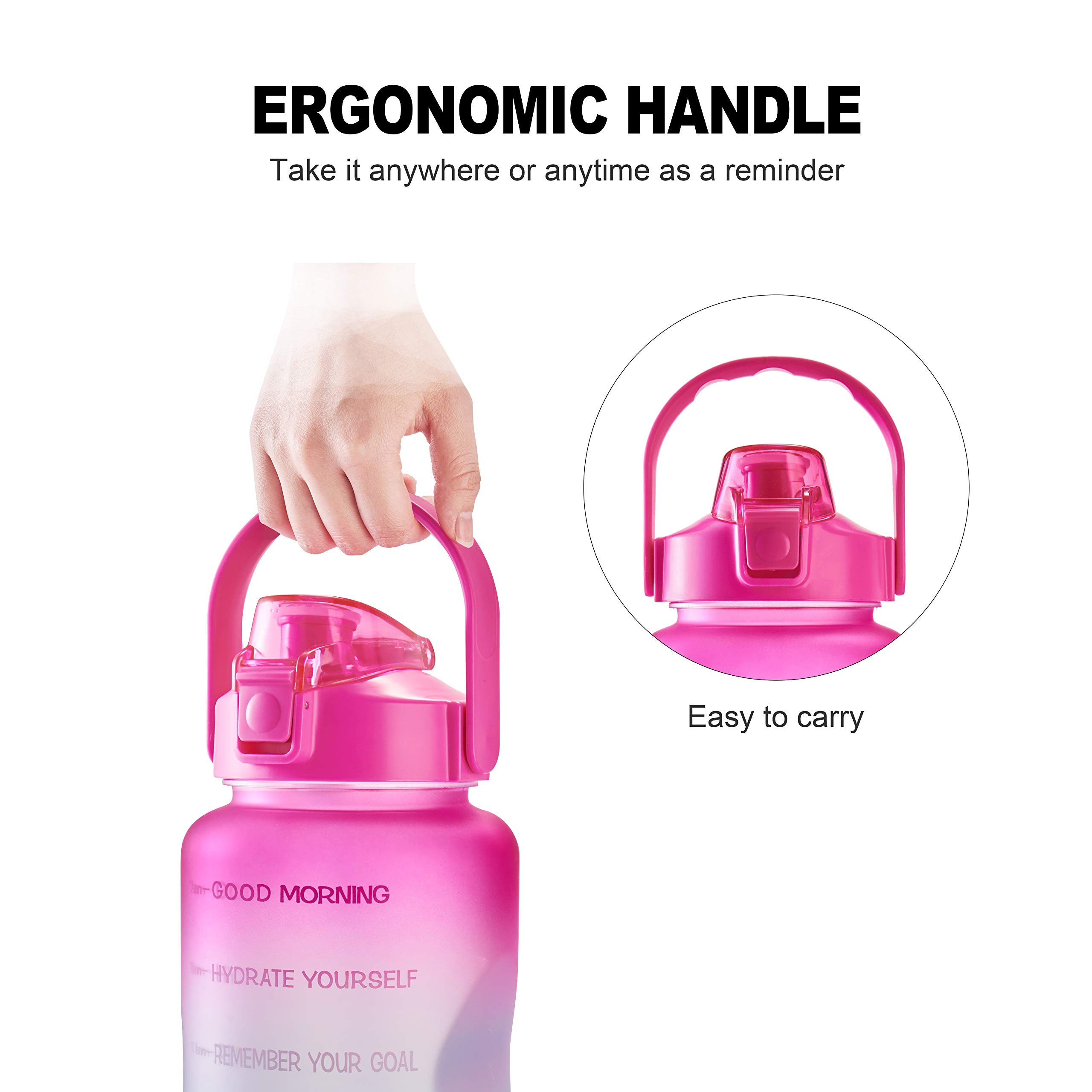 Gourde Bouteille d'eau potable étanche de 1,8 l avec marqueur de temps motivant, sans BPA, pour le fitness, la gym et les sports de plein air (dégradé rose/vert)
