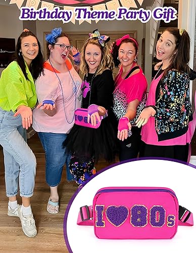 Miniatura 3 de Riñonera de neón de los años 80, bolsas cruzadas ajustables retro, riñoneras, para mujer, fiesta temática de los años 80, Rosa Rojo, Pequeña, Bolso