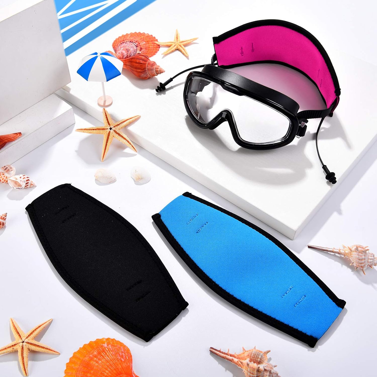 Skylety 3 Pieces Neoprene Mask Strap Cover Neoprene Diving Mask Straps Hair Protector Wrap for Dive and Snorkel Masks Water Sports (Rose Red, Black, Blue) : Sports & Outdoors