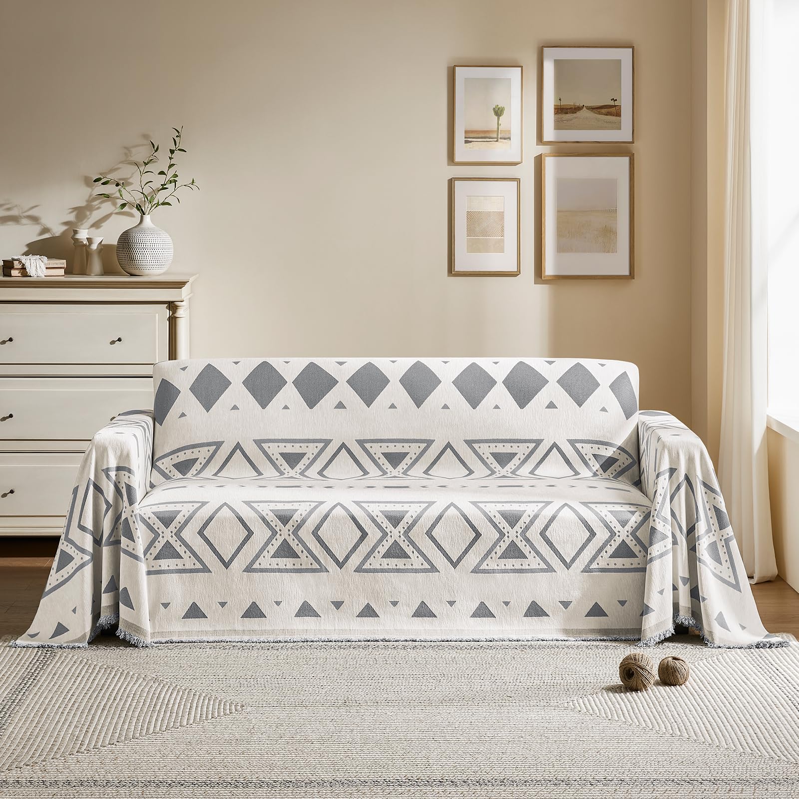 Maymiss Boho Couch Cover for Dogs Washable Chenille Sofa Covers Reversible Sofa Slipcover Pet Friendly for Sectional Sofa, 2 or 3 Cushion Couch (Boho3