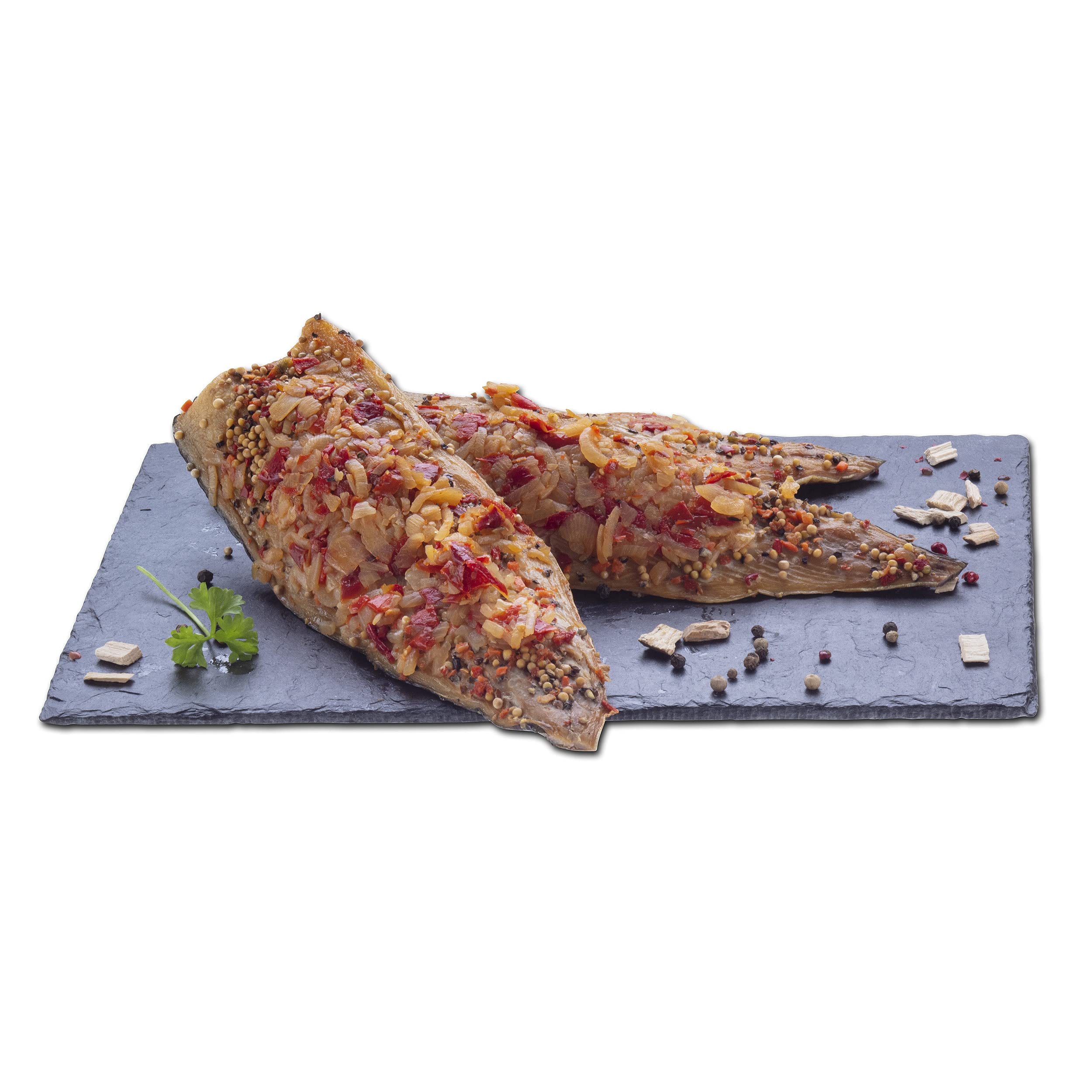 GreetFish Makrelenfilet Zwiebel, über Buchenrauch geräuchert, Makrelenfilets mit Zwiebel, 1000g (6-10 Stück)