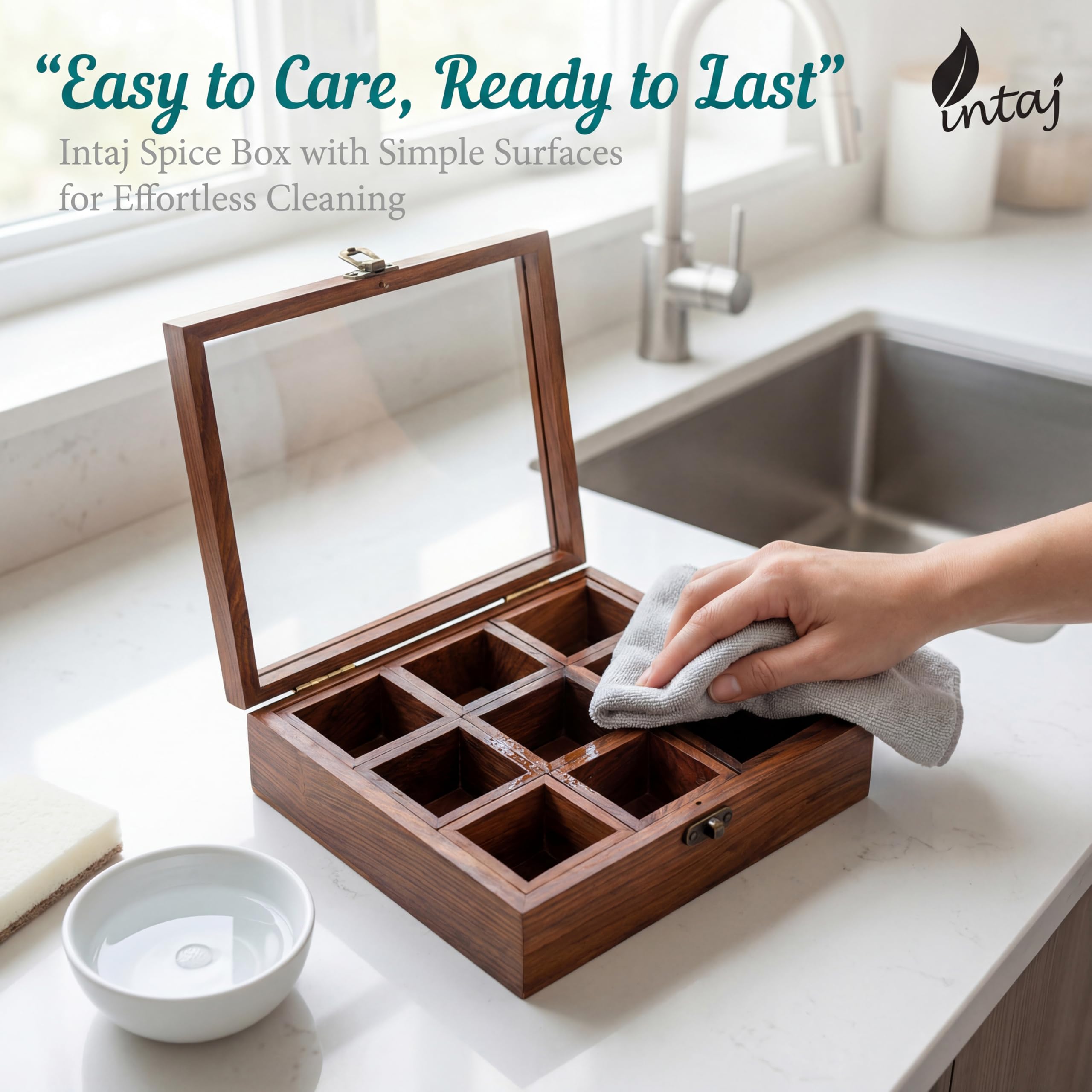 Scatola portaspezie in legno quadrata Masala Dabba 9 scomparti per condimenti erbe aromatiche armadio dispensa cassetto scaffale portaoggetti ripiano ripiano regalo per cucina casa cuochi set