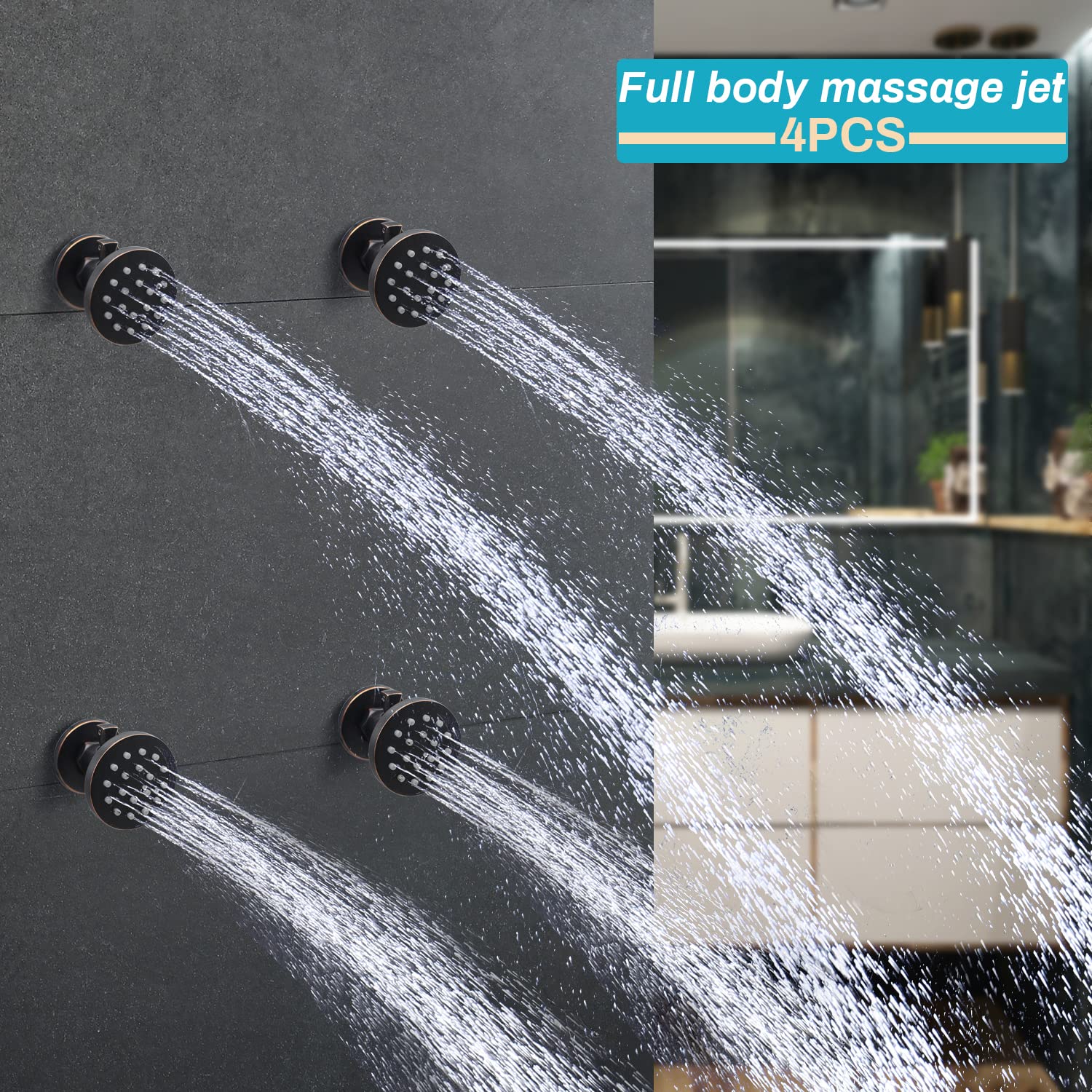 4 x regulowane dysze prysznicowe z brązu wcierane olejem – naścienne dysze do spa, kontrola przepływu natrysku pod wysokim ciśnieniem, idealna modernizacja łazienki