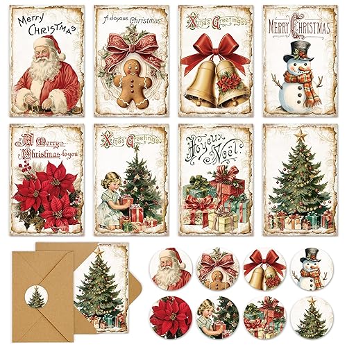 Whaline 40 Packs Christmas Vintage Greeting Cards Retro Xmas Tree