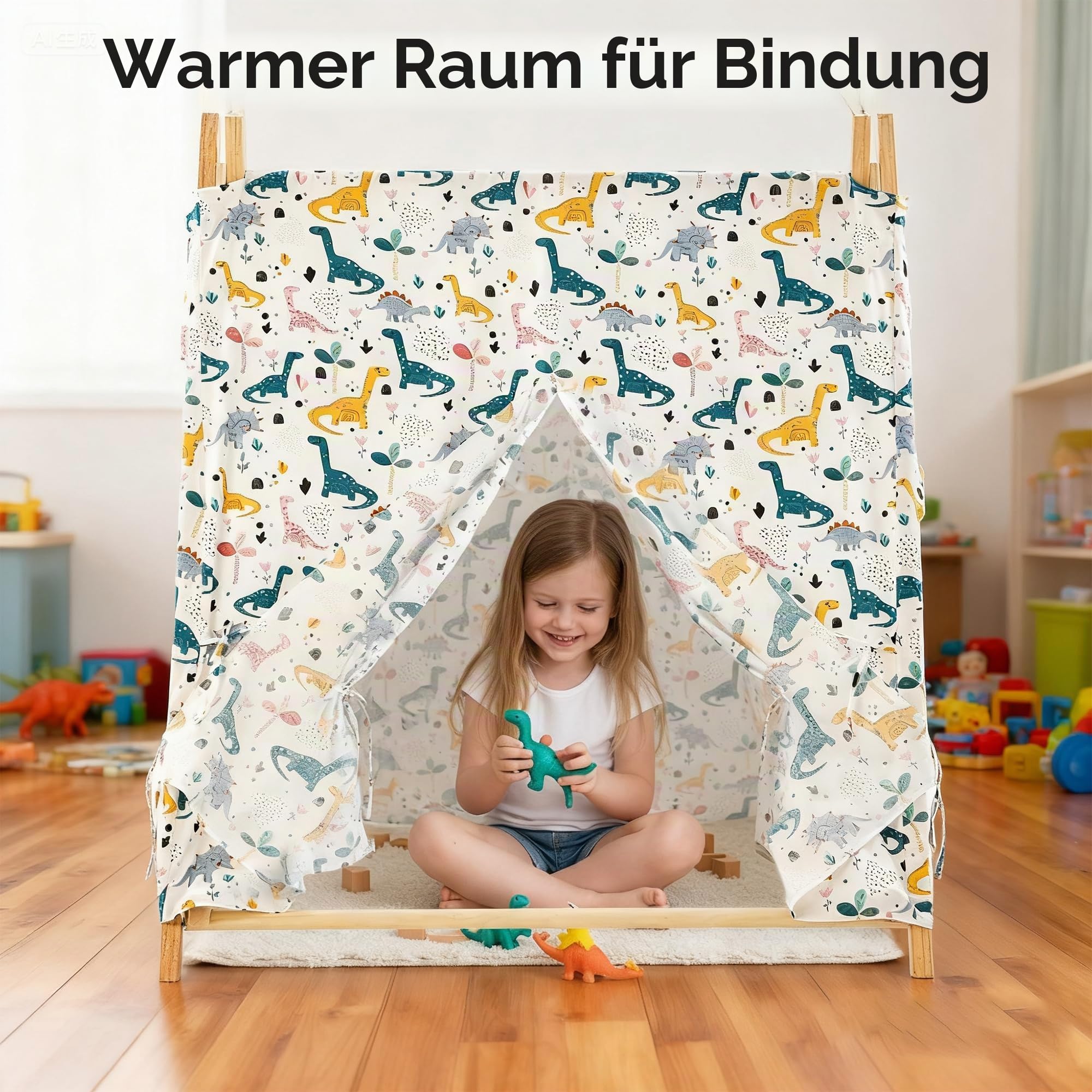Kinderschaukel Indoor Holz mit Gestell, 5 in 1 Tipi Zelt für Kinder, Hängeschaukel, Kinderhängematte Schaukelsitz Schaukelbrett Brettschaukel für Kinder zum Schaukeln (Cremeweiß)
