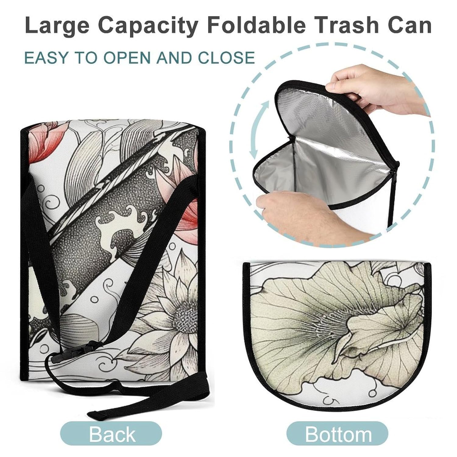 Hanging Car Trash Bag Flower Printed Car Garbage Storage Bag Leakproof Car Trash Can Portable Garbage Storage Bags
