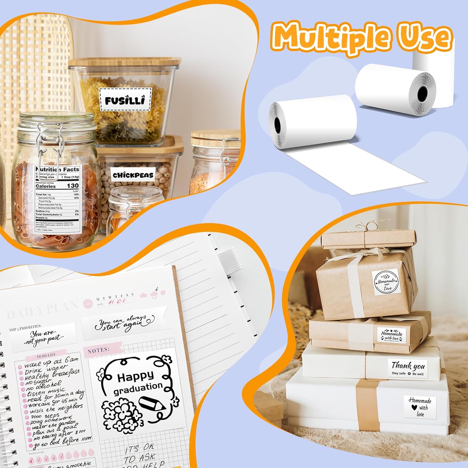 Phomemo White Self-Adhesive Thermal Paper, Glossy Sticker Paper Label for Phomemo M02/M02 Pro/M02S/P2S/M03/M04S Mini Sticker Printer, 50mm x 3.5m, Diameter 28mm, 3-Rolls, Image Time 10 Years - Image 6