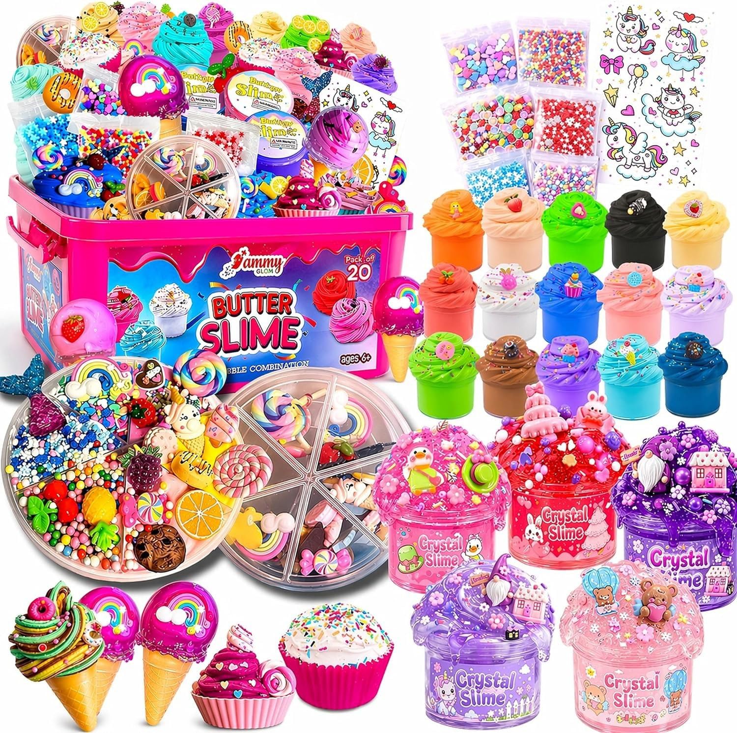 Jumbo Butter Slime Kit for Kids Age 6-12 with Storage Box, 49 Pcs Kit with Colourful Slimes, Charms, Sprinkles & Accessories, Non-Toxic Non-Sticky Sensory Toy Gift for Girls & Boys