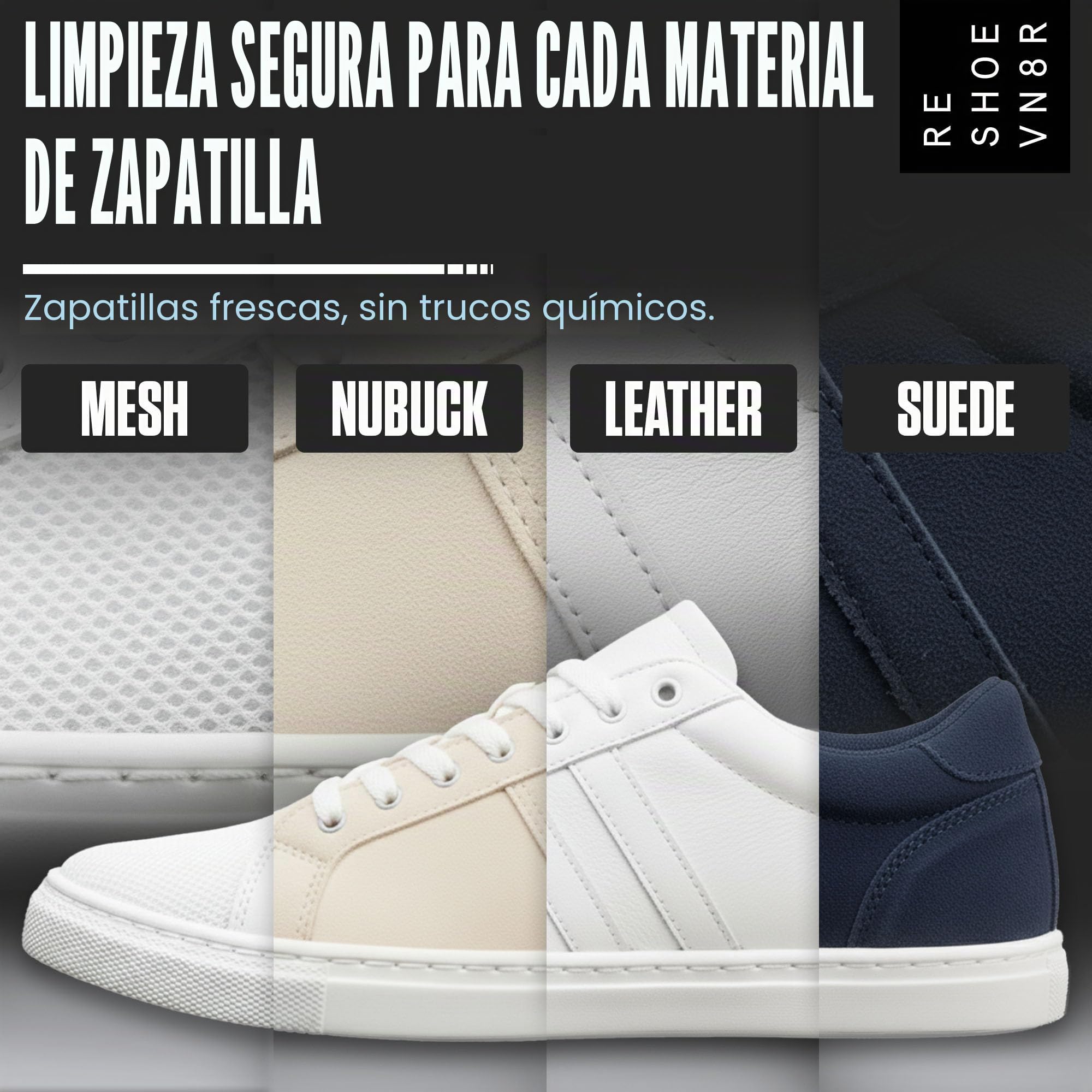 Reshoevn8r Kit de limpieza para zapatillas de deporte y botas para gamuza y piel de nobuk