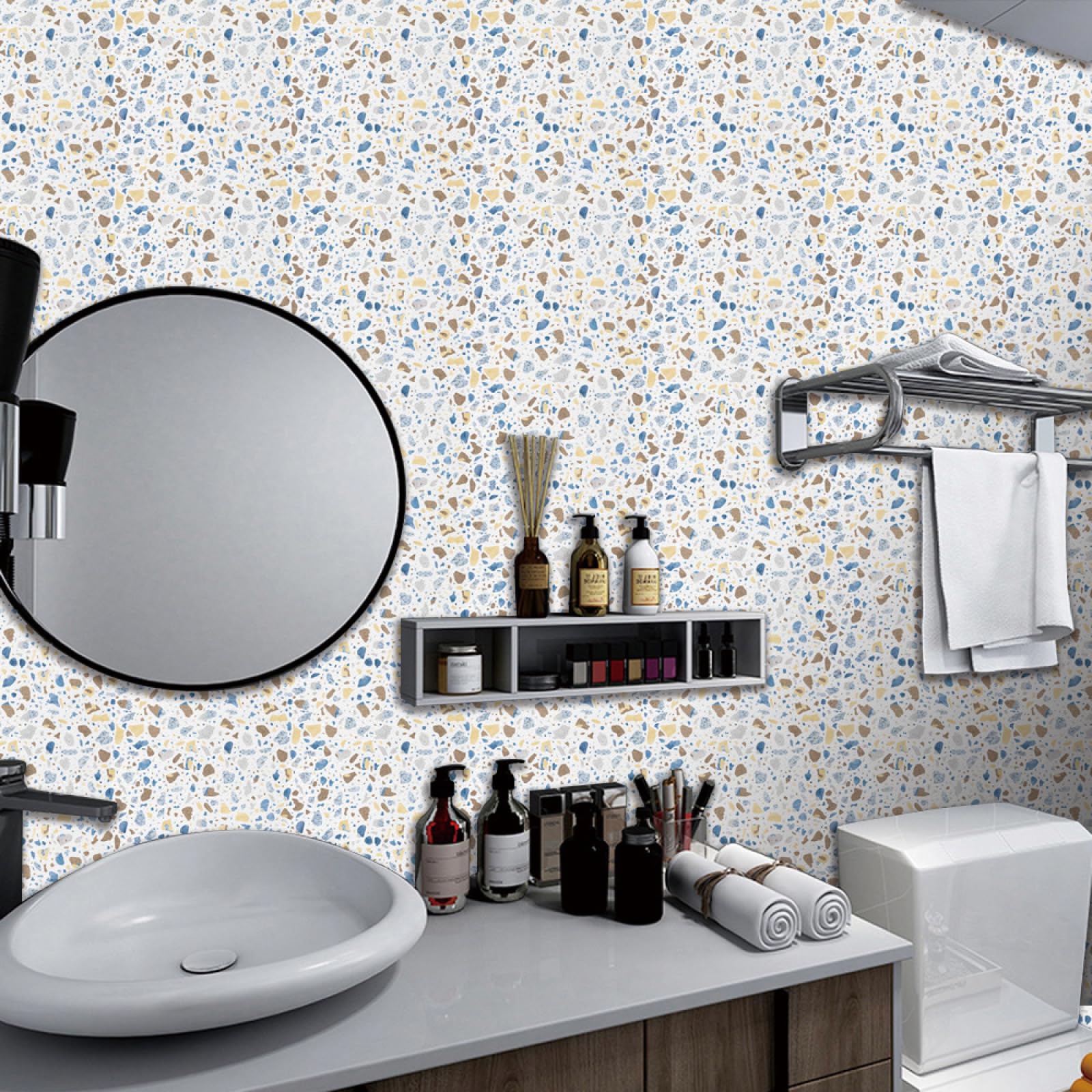Piastrelle Adesive Cucina Modello Macchiato Marrone Blu Pavimento pvc Adesivo Mobili Decorazioni Piastrelle Adesive Bagno Impermeabile Resistenza all'olio Mattonelle Adesive