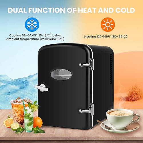 Miniatura 4 de HealSmart - Minirefrigerador portátil de 4 litros6 latas, refrigerador compacto, enfriador y calentador con ventana de observación, 100 % libre de