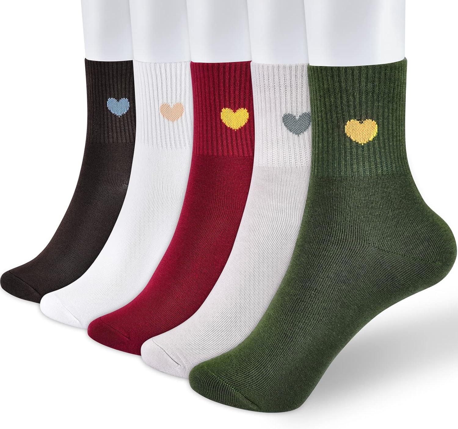 Corlap Women's Cute Cotton Crew Athletic Running Socks - Ankle High, Novelty Fun Heart Design 5-Pairs (Gift Box) - Image 6