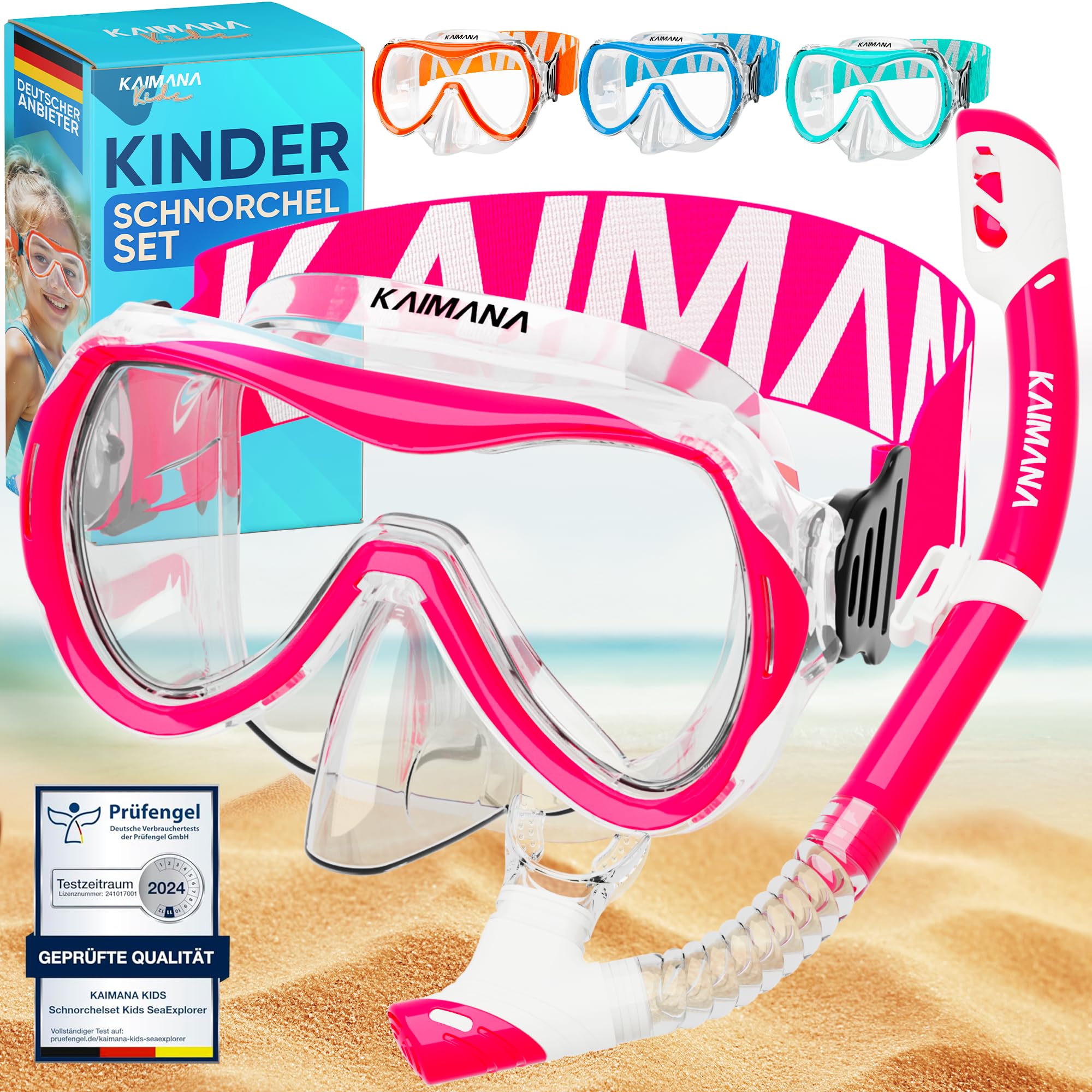 Das Neue KAIMANA® SeaExplorer Schnorchelset Kinder + Tragetasche, Taucherbrille mit Schnorchel, Taucherbrille Kinder, Alternative zur Schnorchelmaske Kinder, Taucherbrille mit Stoffband/Silikonband
