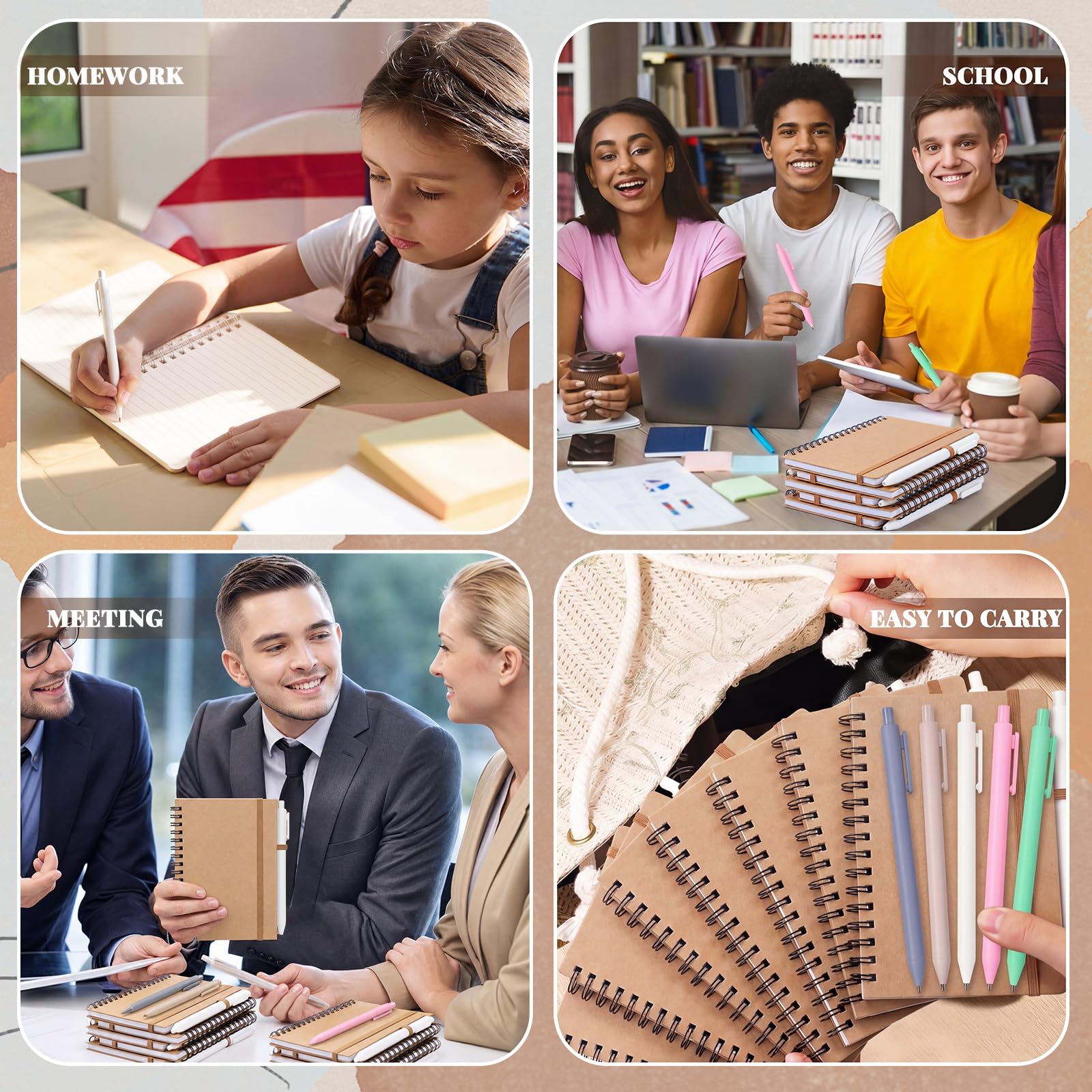 Fulmoon Kleine Spiralnotizbücher, A6, mit Stiften, Großpackung, 10,2 x 15,2 cm, Kraftpapier, liniert, 50 Blatt für Schulbedarf, Studenten, Belohnungen, Bürogeschenke (Kraftpastell), 30 Stück