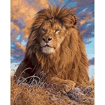 Amazon | 数字で描く動物手描きキット象ライオンキャンバス