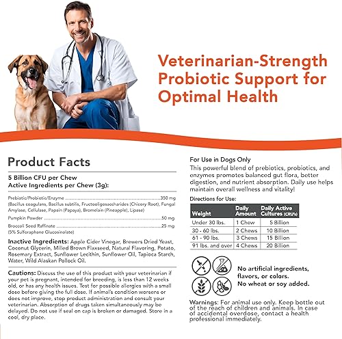 Miniatura 4 de Masticables blandos de restauración digestiva crítica para perros, apoyo probiótico de fuerza veterinaria para una salud óptima, con 10 mil millones