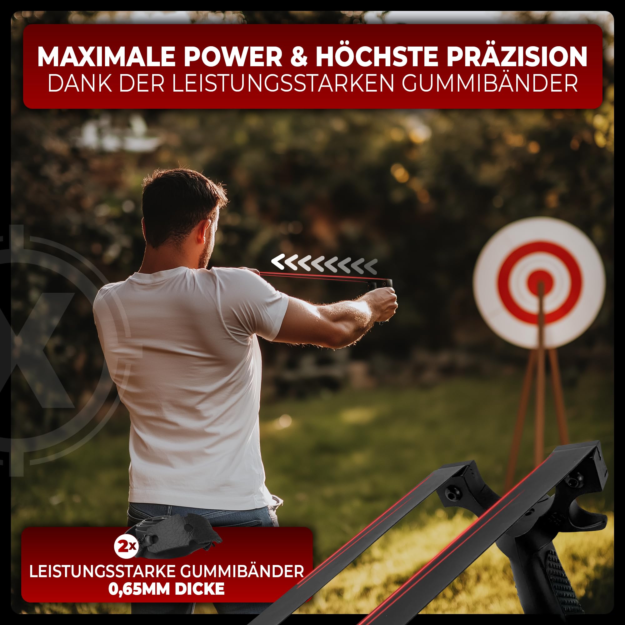 HITX® Zwille Steinschleuder Bundle Set | Super Grip Oberfläche | Slingshot Schleuder mit Gummiband | Einfache Clip-Anbindung | Sportgerät im Bundle Set mit Ersatzgummi + 300 Tonkugeln