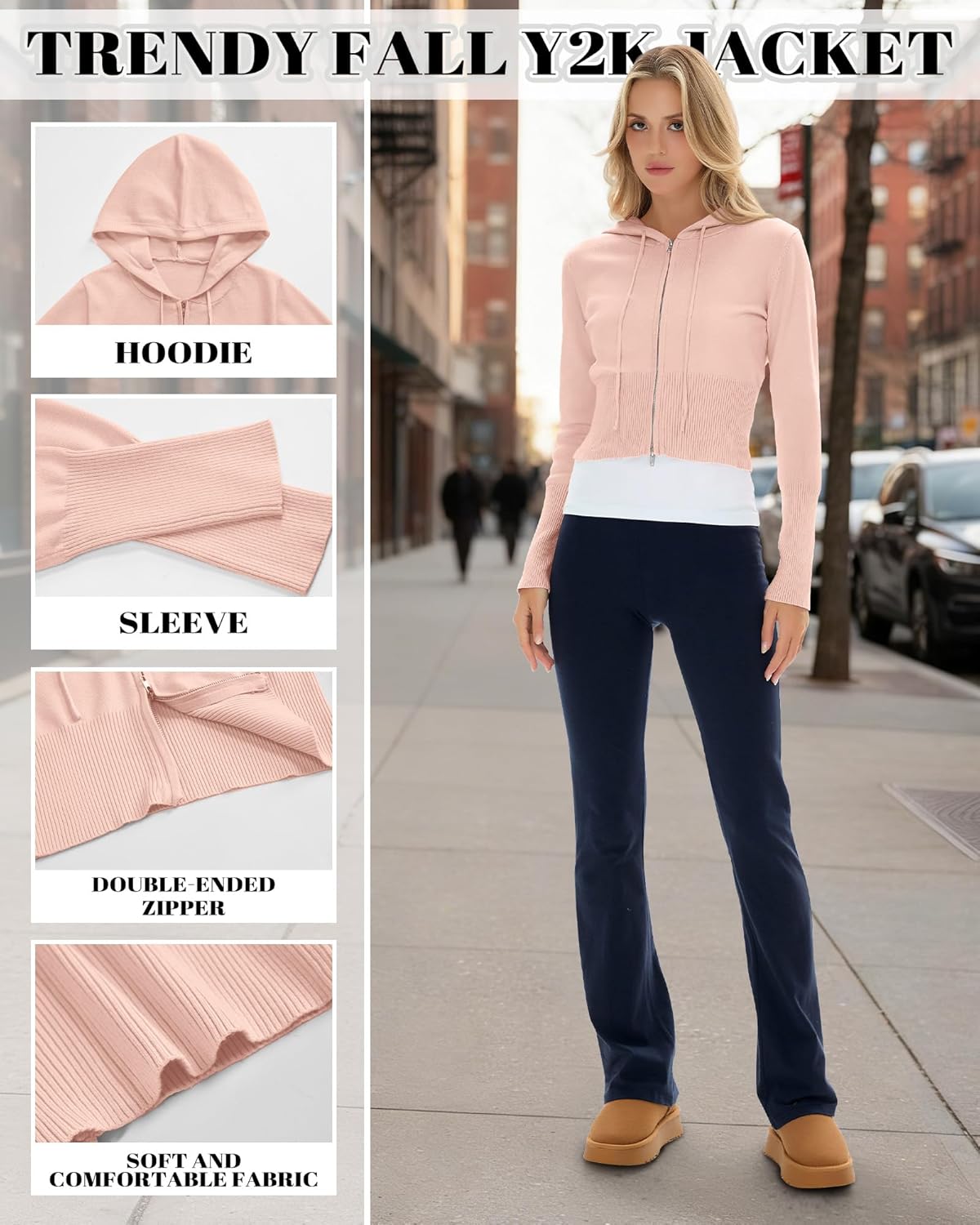 Women's Cropped Zip up Hoodies Long Sleeve Fitted Sweater Pullover Ribbed Knit Casual Trendy Fall Y2k Cardigans - Image 5