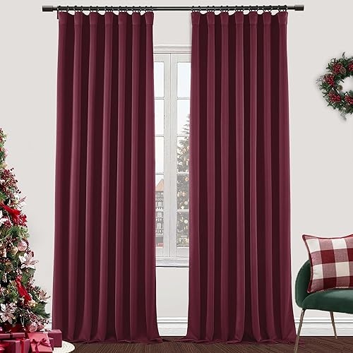 Miniatura 4 de SHINELAND Cortinas opacas de arándano borgoña de 102 pulgadas de largo, juego de 2 paneles para puerta corrediza de cristal, sala de estar, cortinas