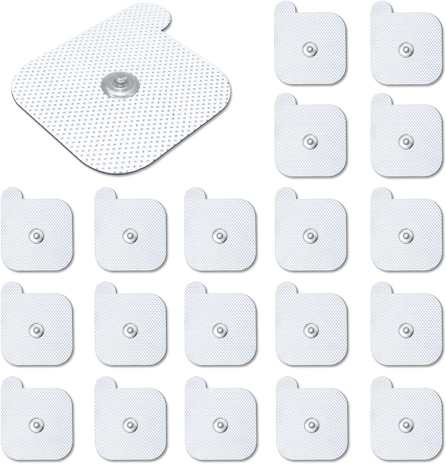 TENS Unit Replacement Pads, 20 PCS Adhesive Electrode, Replacement Reusable Electrodes, Compatible with Muscle Stimulator Machine of Most Brand, with 3.5 mm Snap-on Connector, 2" X 2"
