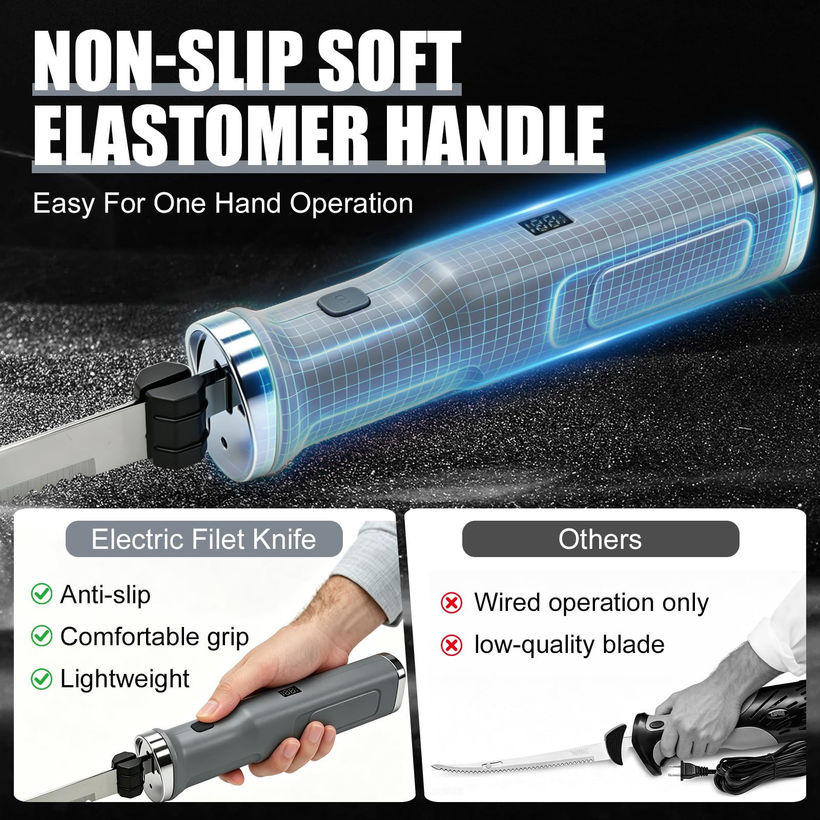 8V Elektromesser, Elektrisches Messer mit 2 Edelstahlklingen