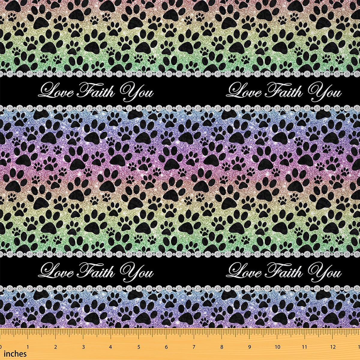 The Yard - Tessuto per tappezzeria con stampa arcobaleno glitterata con impronte di gatti, stampa a rombi al metro, stampa pastello, impermeabile, in tessuto per esterni (senza glitter), 276 x 150 cm