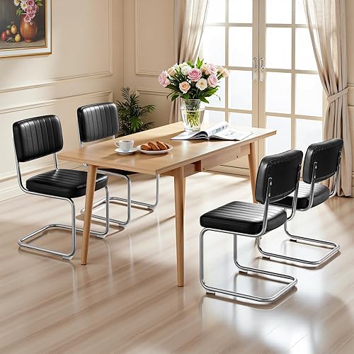 Miniatura 4 de CangLong Juego de 2 sillas de comedor de piel sintética, modernas sillas de comedor tapizadas sin brazos con asiento y respaldo cómodos, patas de