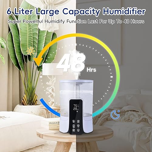 Miniatura 7 de 6L Remote Warm And Cool Mist Humidifiers For Bedroom,Whole House Top Fill Ultrasonic Humidifier With Essential Oil Diffuser For Baby, Humidifiers