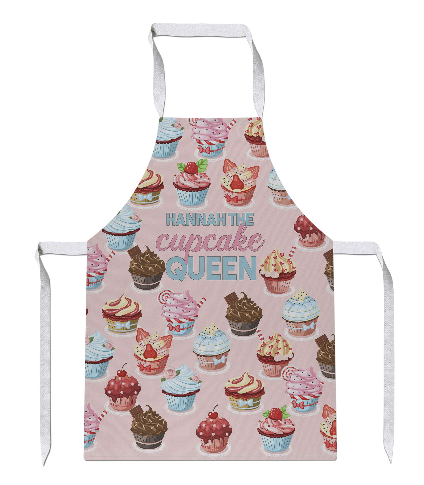 Purple Print House Womens Personalised Cupcake Queen Apron - Personalised Baking Gifts For Her - Bake Baking Cakes, One Size, White