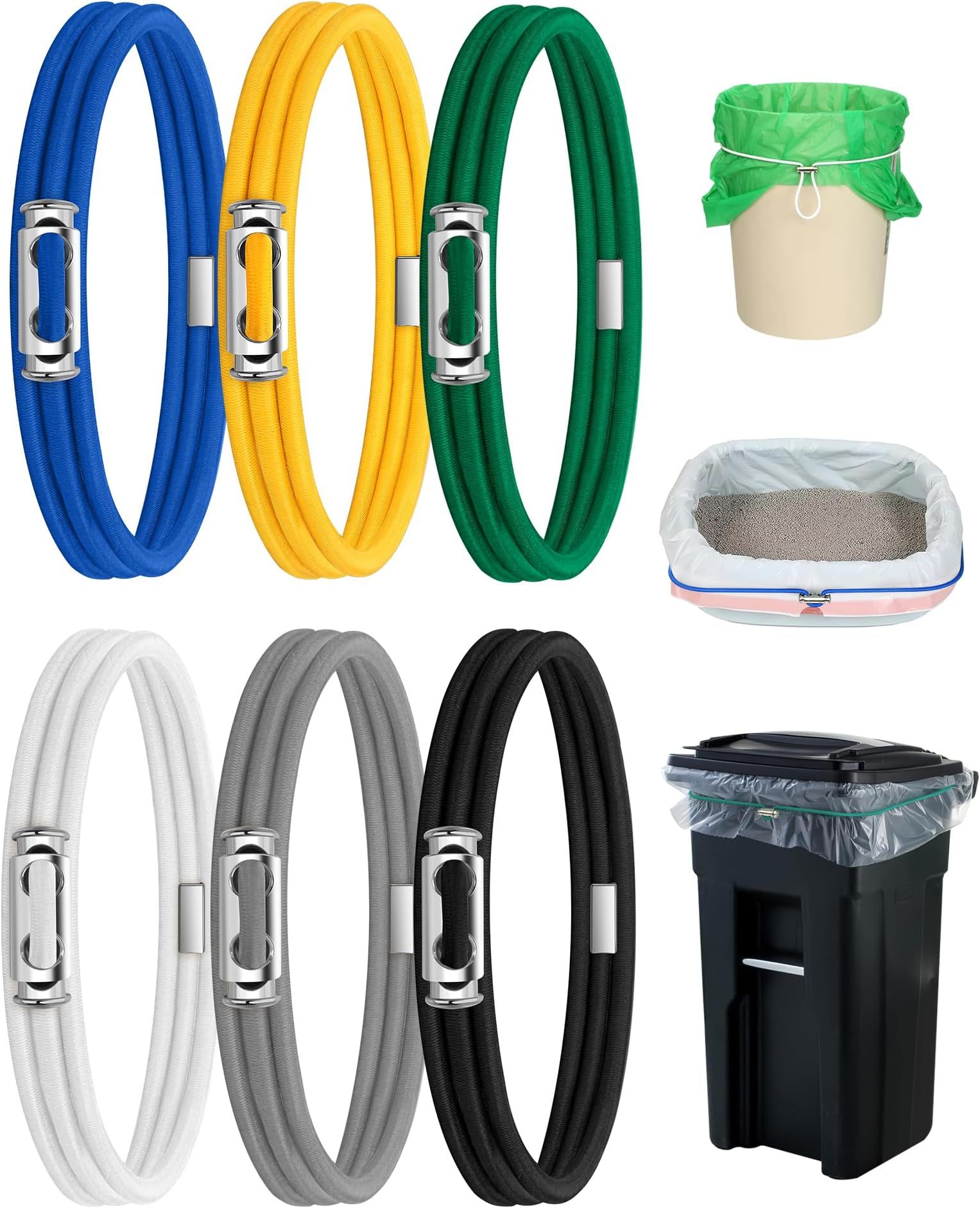 Garbage Can Bands Cord Lord Design Adjustable Trash Can Bands Fits up 33 Gallon Trash Cans Multifunction Bands Litter Box Bands for Kitchen Tables Picnic Party