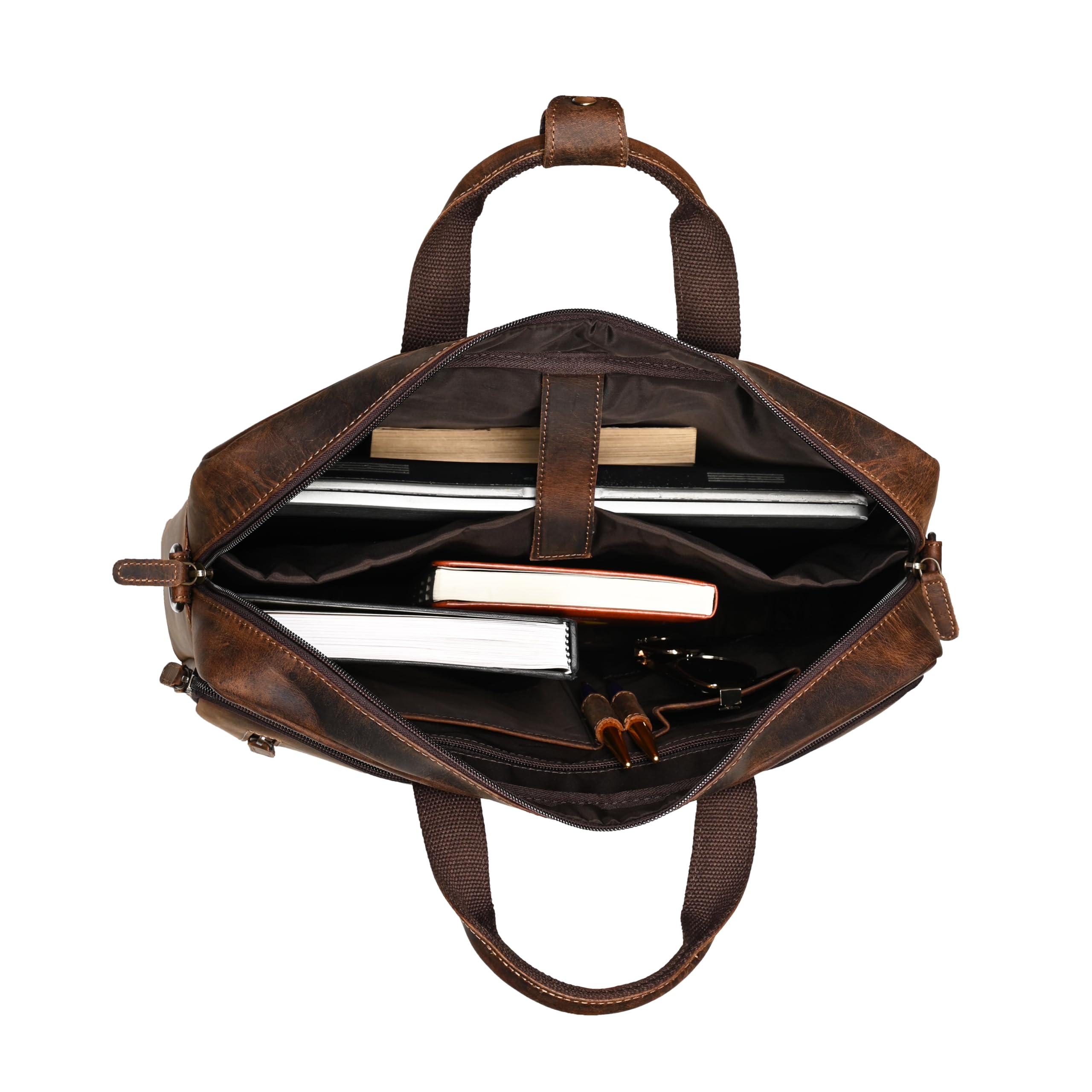 16 pulgadas Cazador hecho a mano Desesperado Cuero Portátil Hombro Maletín para Hombres Bolso Marrón Estilo Vintage Con Compartimento Acolchado Bolsillo Vertical