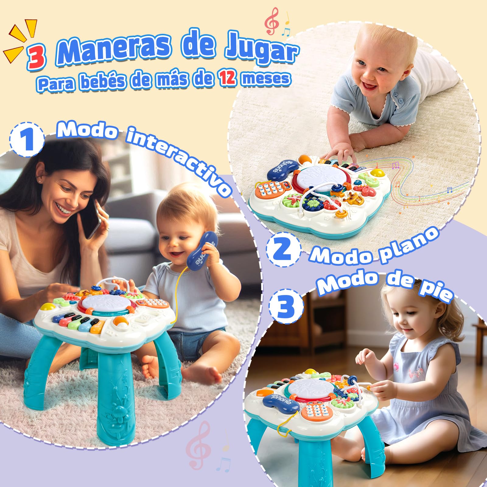 Juguetes Niños 1 año- Mesa Actividades Bebe Juguete Montessori Bebes Niña 1 2 años Navidad Regalo Instrumentos Musicales Infantiles Sonidos y Luces Educativos Regalos para Niños 1 2 años 9 12 Meses
