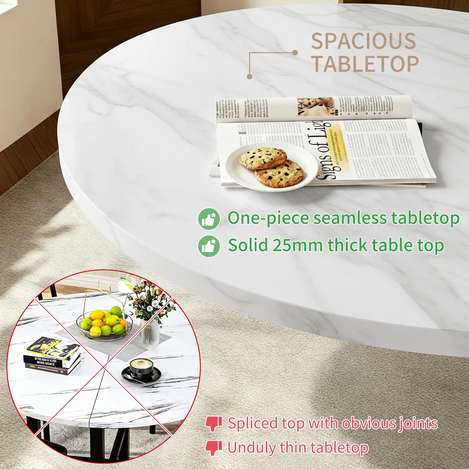 Runder Esstisch und Stühle für 4 Personen, MDF-Esstisch mit PU-Leder Gepolsterten Stühlen, Küchetisch Set Sitzgruppe für Küche für Küche, Wohnzimmer, Balkon, Restaurant, Büro (Rund Schwarz-Weiß)