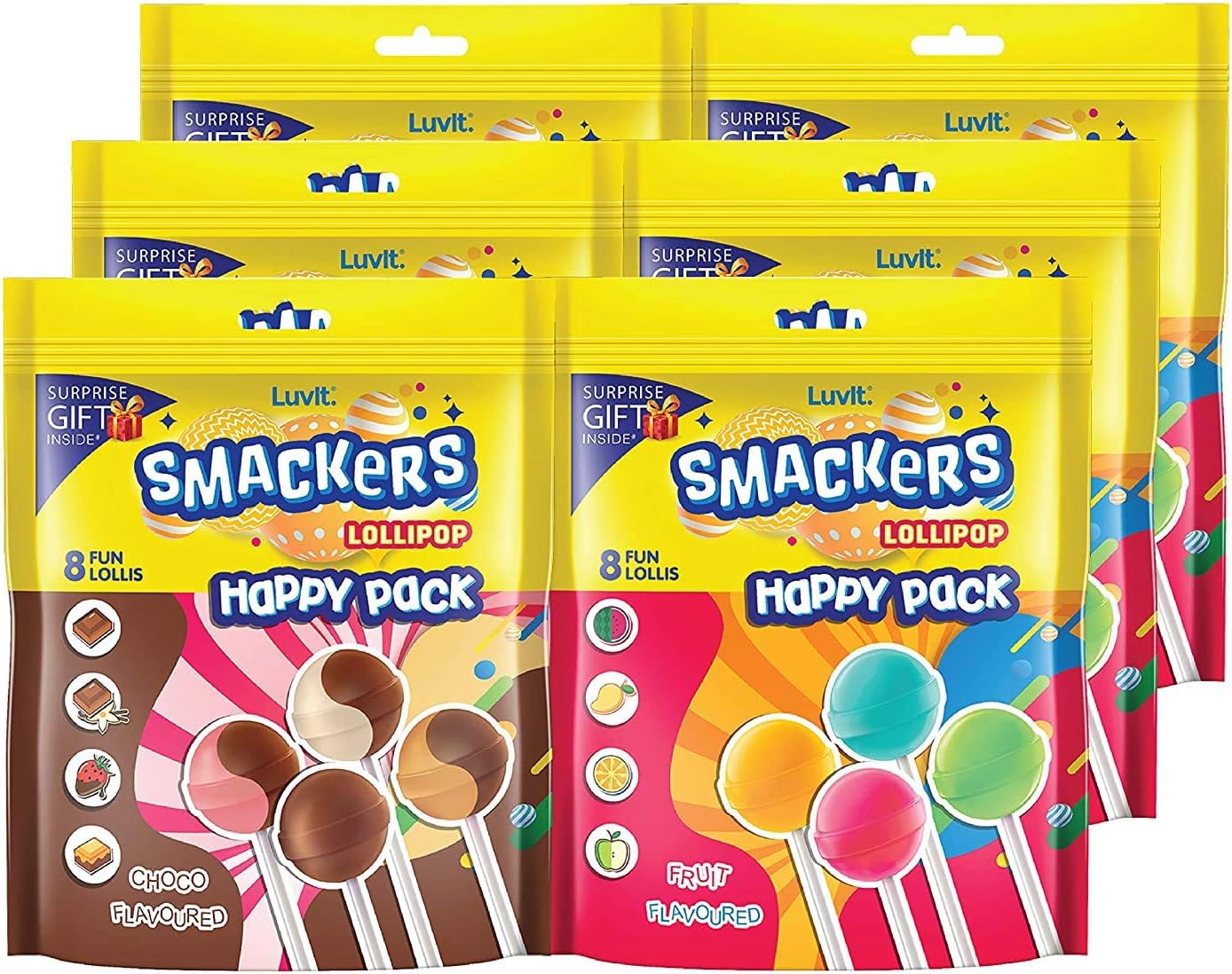 - Smackers Chocolate And Fruit Flavoured Lollipops | Combo Pack - 48 Lollipops | Pack Of 6-96 Gm Each