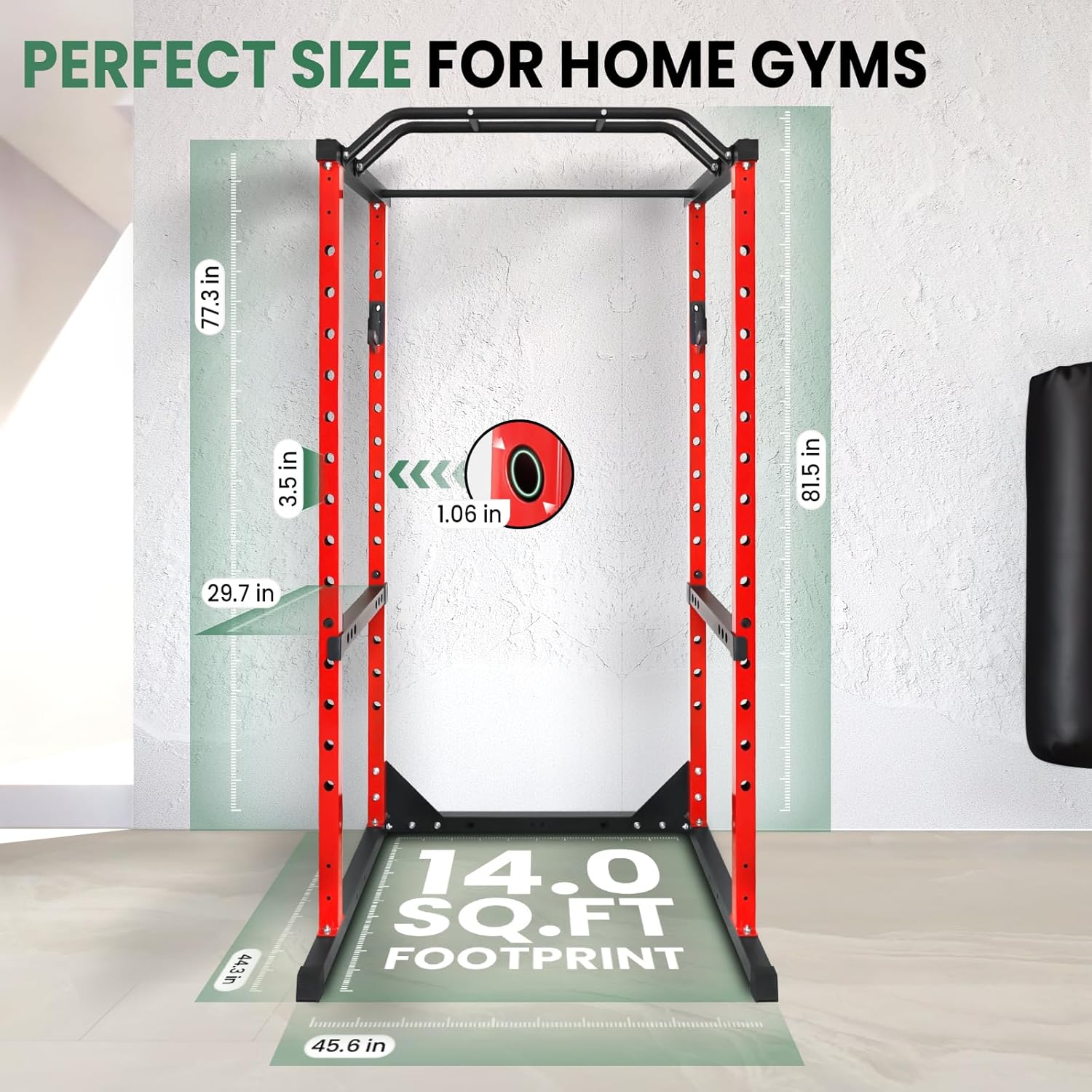 1200 lbs Capacity Power Rack, Multi-Functional Squat Rack, Rated Lifting Cage with Accessories, Power Cage for Weight Training, Red
