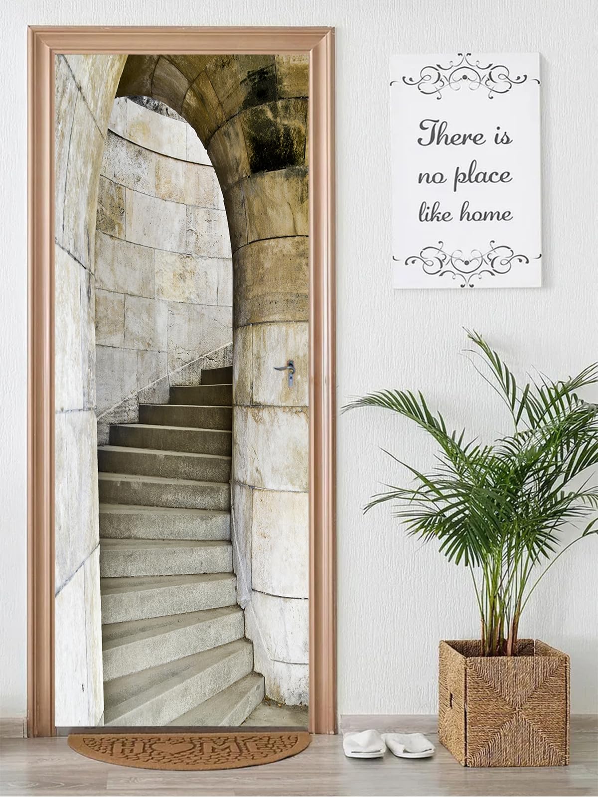 FLFK 3D Door Mural Peel and Stick 85x215cm - Stone Stairs Self-Adhesive Door Stickers Wallpaper Wall Poster Decal for Bedroom Home Decor(2Pcs/Set)