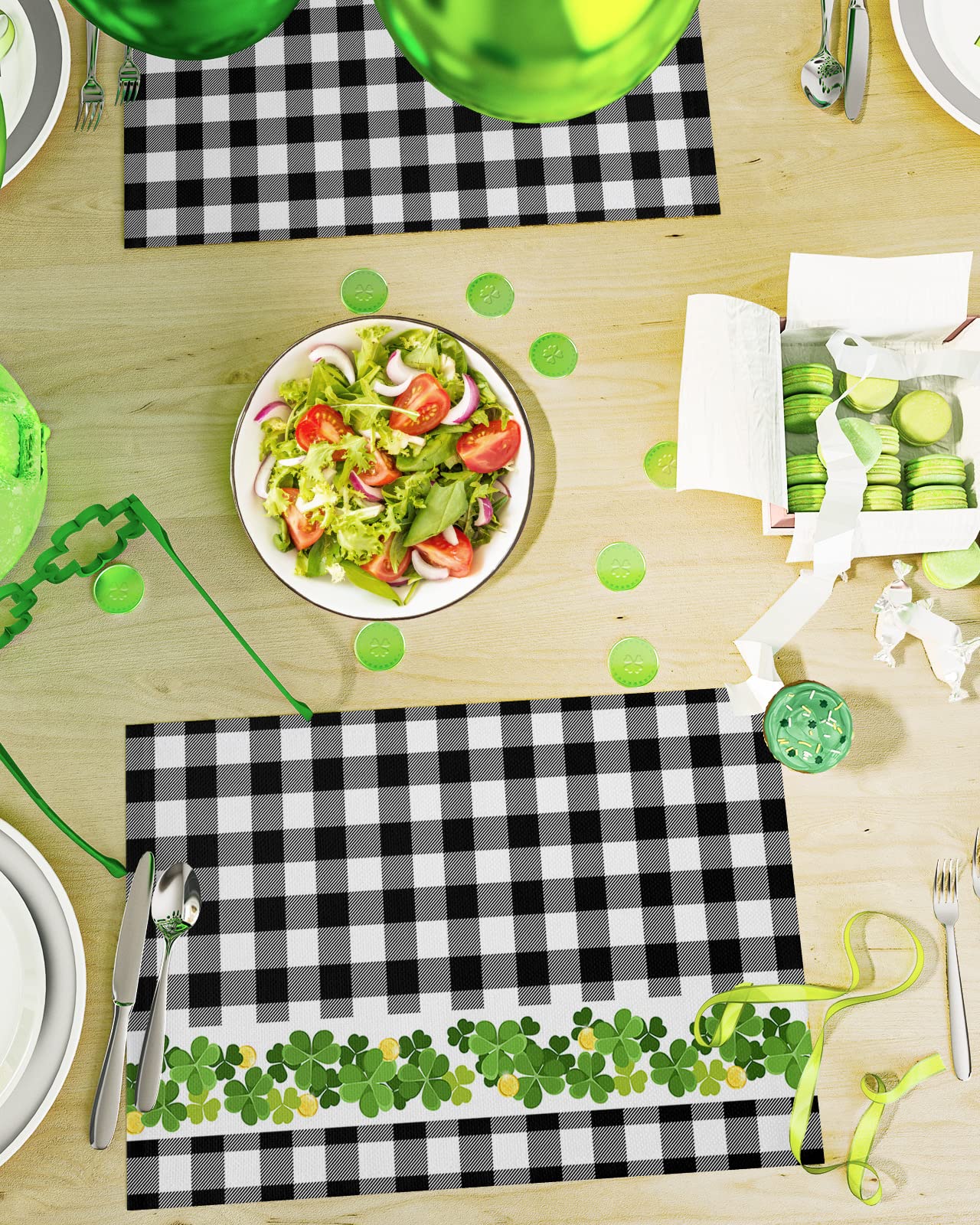 Juego De 4 Manteles Individuales Con Diseño De Trébol Verde, Día De San Patricio, Color Dorado, Lavables, Color Blanco Y Negro, Para Mesa De Comedor, Decoración De Cocina