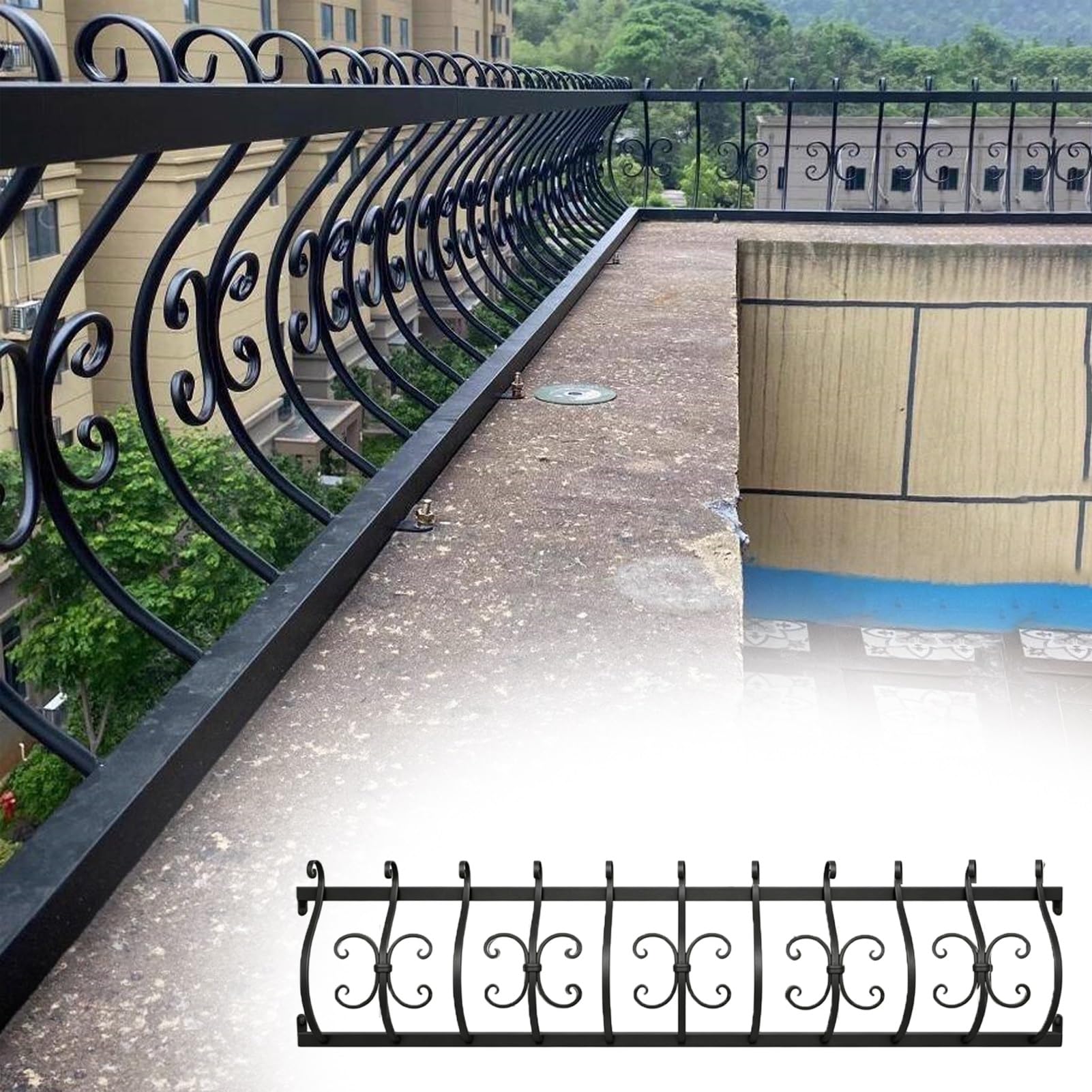 Fence Topper Privacy Extender for Low Wall/Parapet, Balcony Railing Heightened Picket Anti Climb, Concrete Patio Temporary Fence Outdoor/Apartment(120x45cm/47x18in)