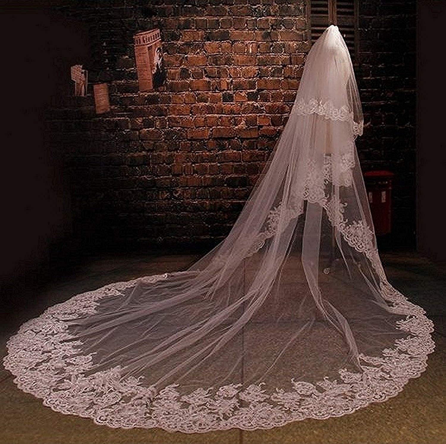 Stylish Long Train White Bridal Cathedral Wedding Veil