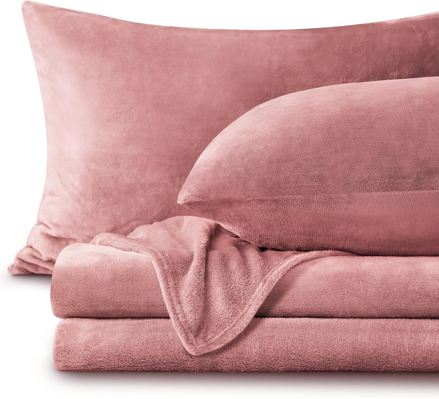 BEDELITE Flannel Sheets Queen Size Dusty Pink - Super Soft Fleece Sheets Set Fluffy Extra Plush, 4 Piece(Include Fitted Sheet, Flat Sheet, 2 Pillowcases) - Thumbnail 4