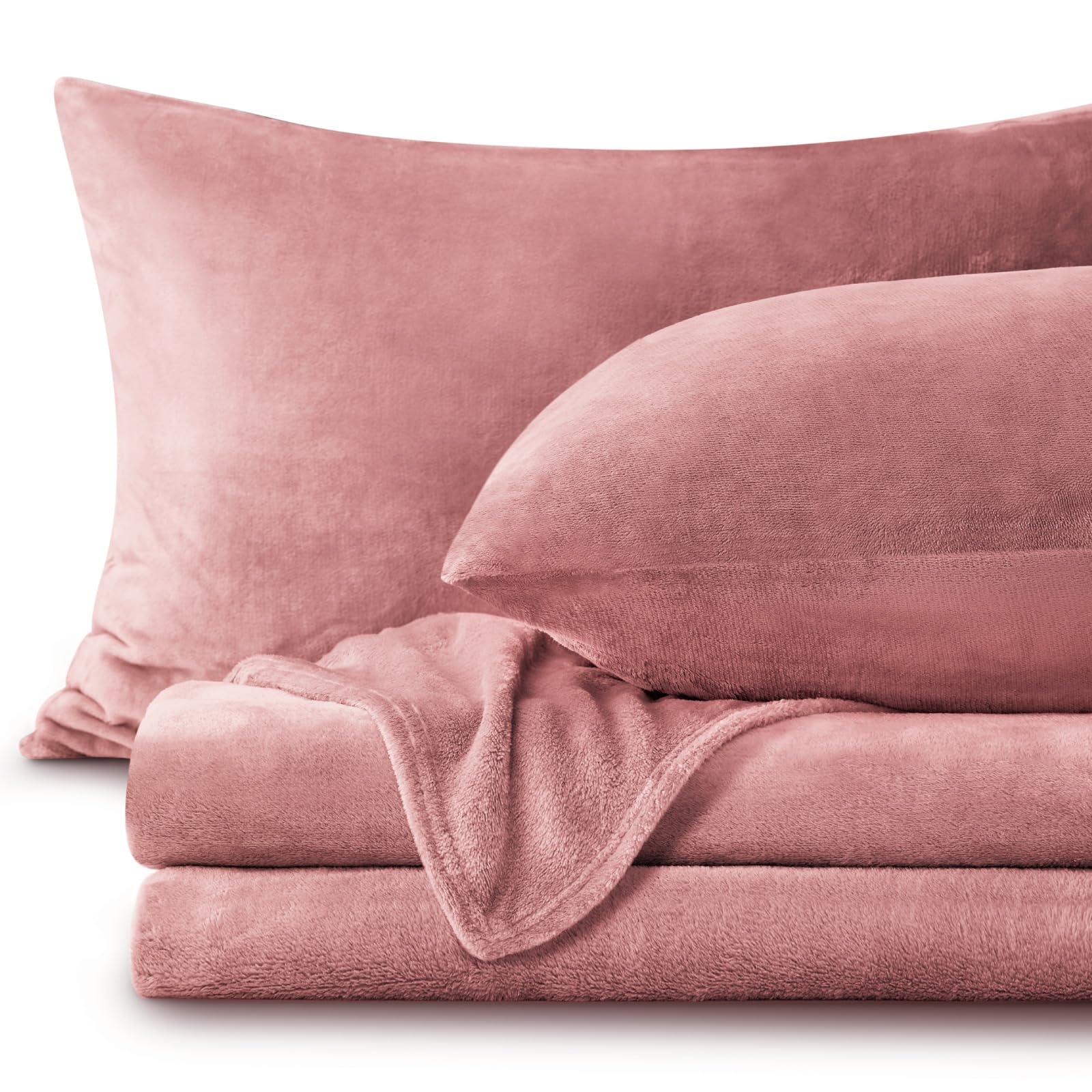 BEDELITE Flannel Sheets Full Size, Dusty Pink, 4 Pieces | Soft Double-Sided Plush Fleece Sheets, A Warm Fluffy Velvety Feel, 16 Inch Deep Pocket, Fuzzy Winter Gift and Decor