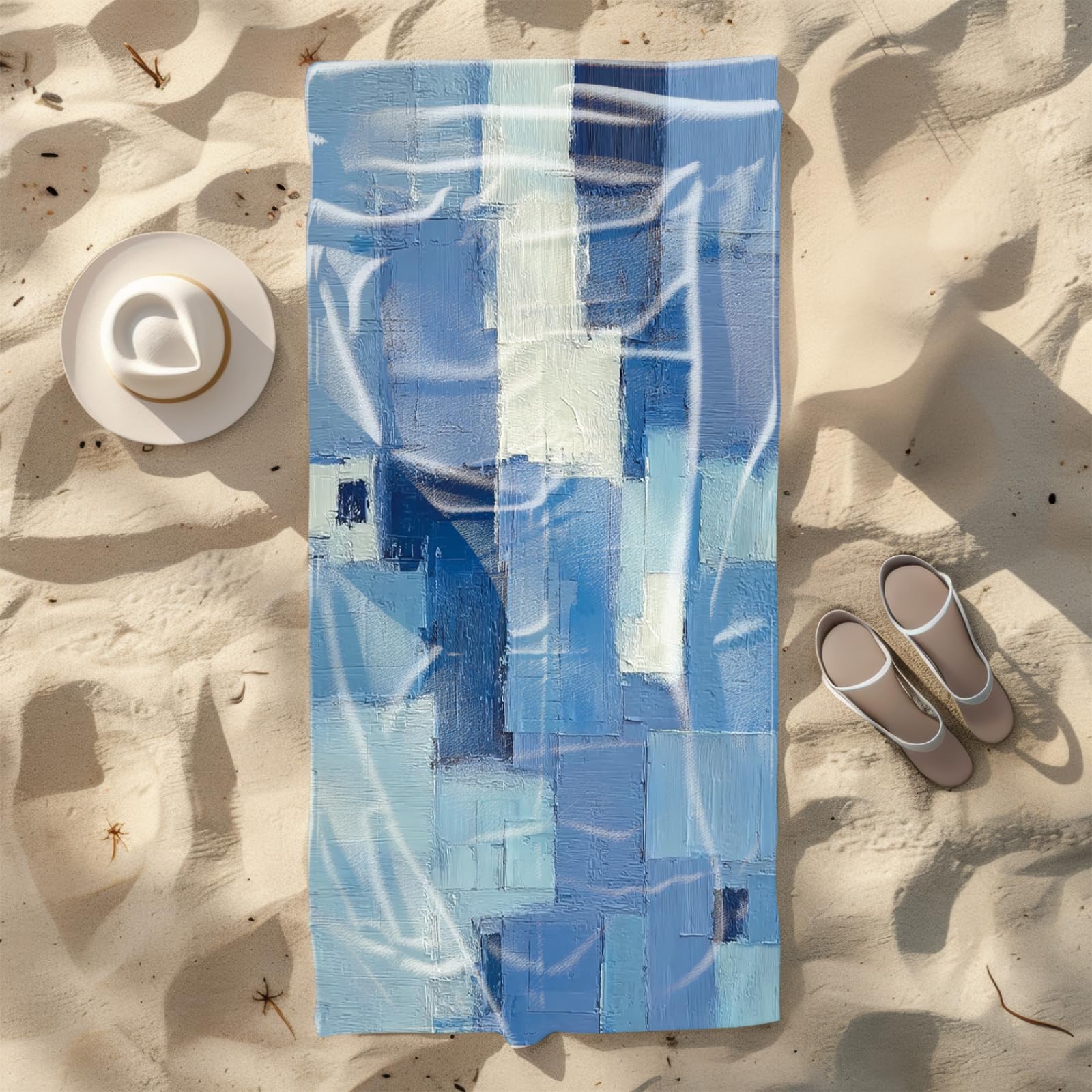 Générique Serviette de Plage XXL Graffiti Bleu Clair Blanc