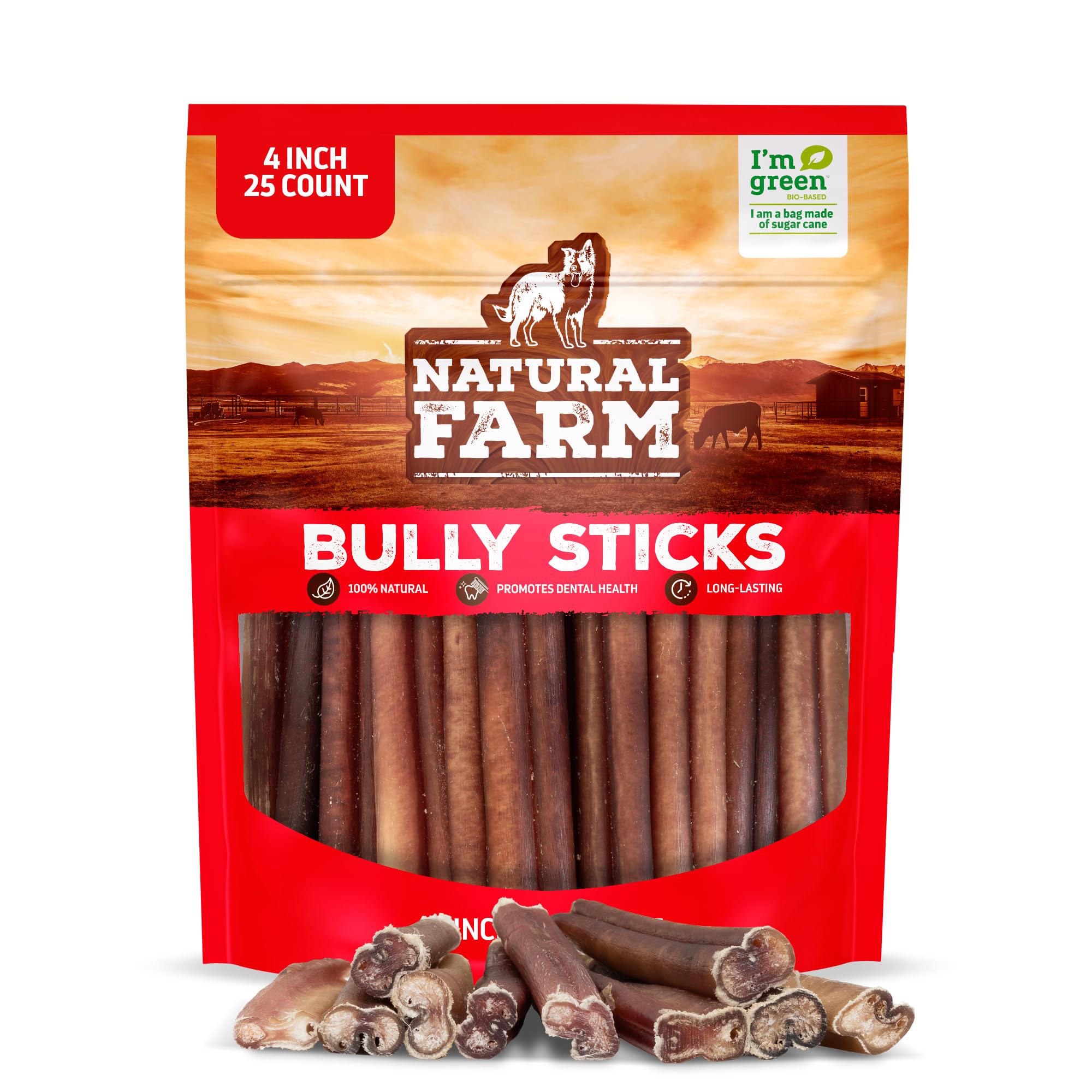 Natural Farm 4-Inch Bully Sticks, Small Dogs & Puppies, 25 Count | Single-Ingredient, 100% Beef, Low Odor, Rawhide-Free, Fully Digestible Chews for Small Dogs & Puppies