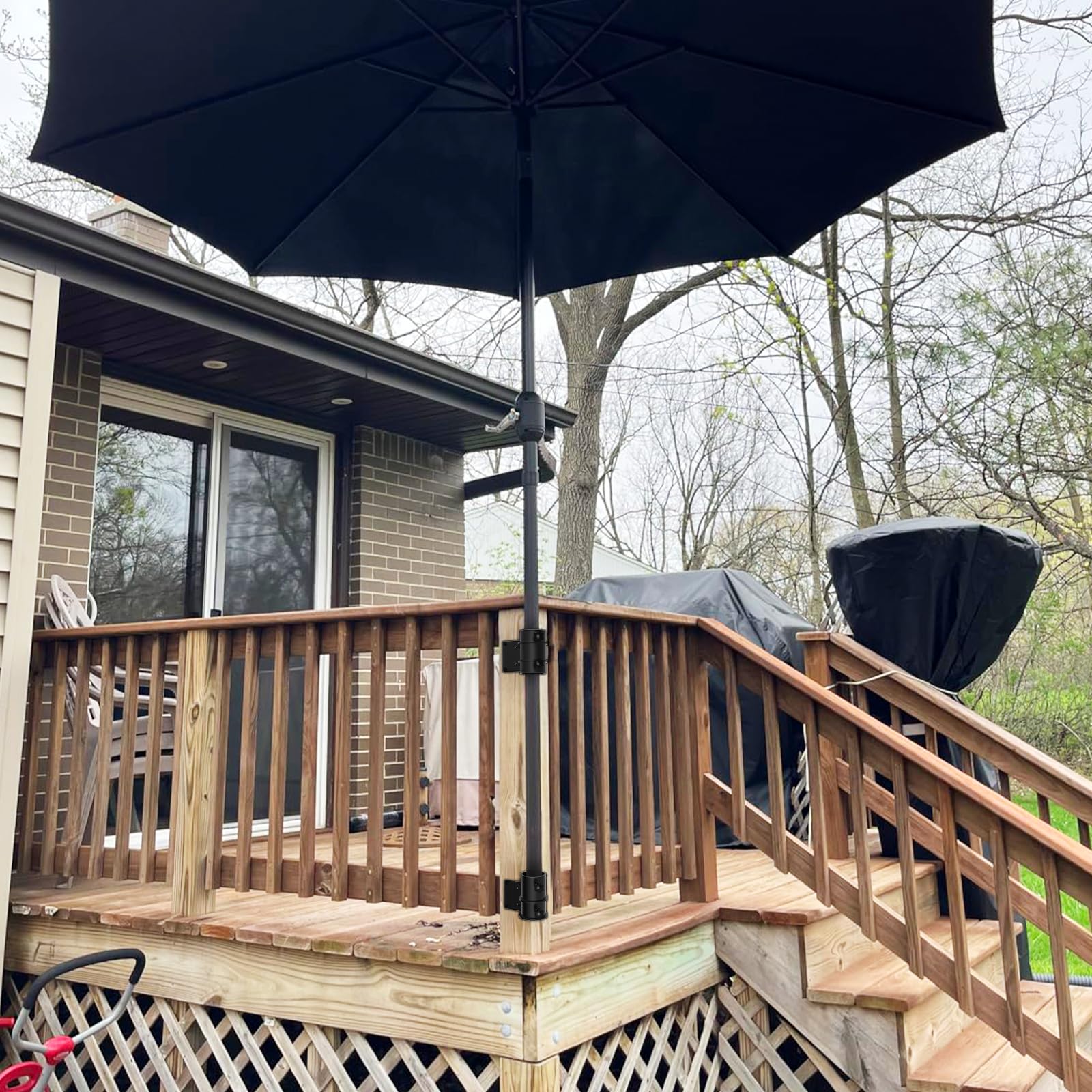 baluster patio umbrella stand LOVE YOUR DECK Holder Easy Installation - Space Saving Umbrella Holder Design - Outdoor Umbrella Base and Mount creating a tabletop for serving VANROUG Heavy Duty Patio Umbrella