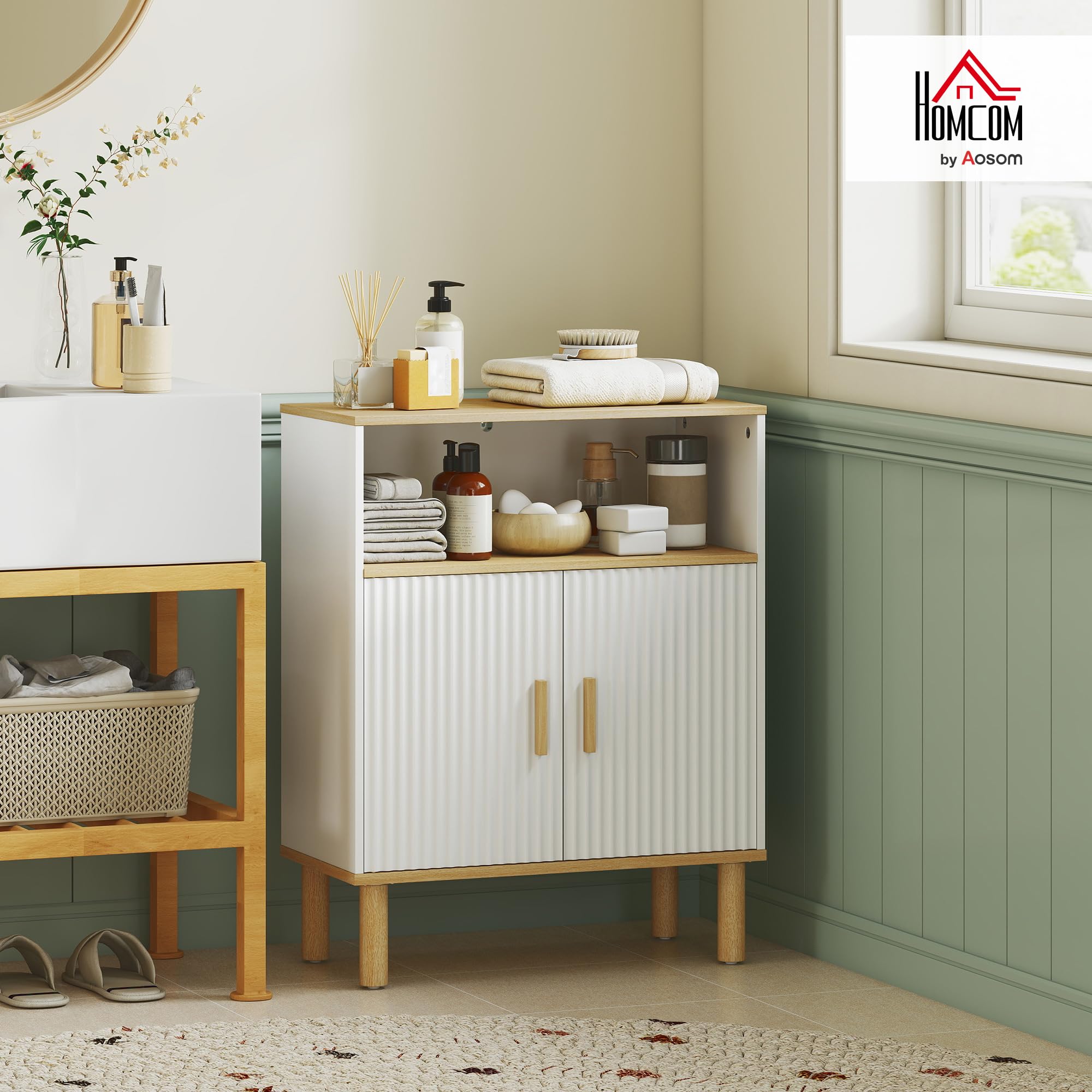 HOMCOM Meuble de Salle de Bain 60 x 29,5 x 76,5 cm Blanc et Bois Naturel