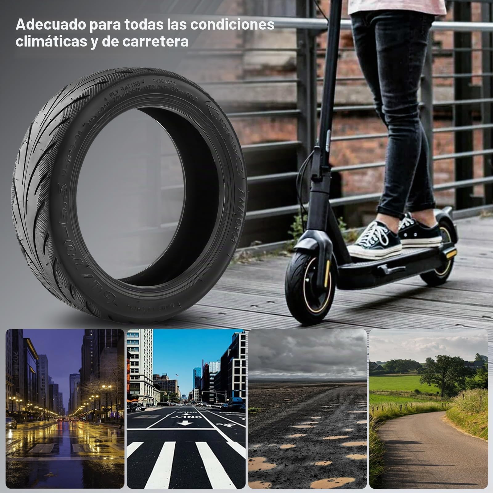 60/70-6.5 Ruedas de Caucho Autorreparables para Ninebot Max G30 Patinete Eléctrico, Neumático de Vacío con Válvula, 10 Pulgadas Tubeless Rueda con Resistente al Desgaste y Antiperforación