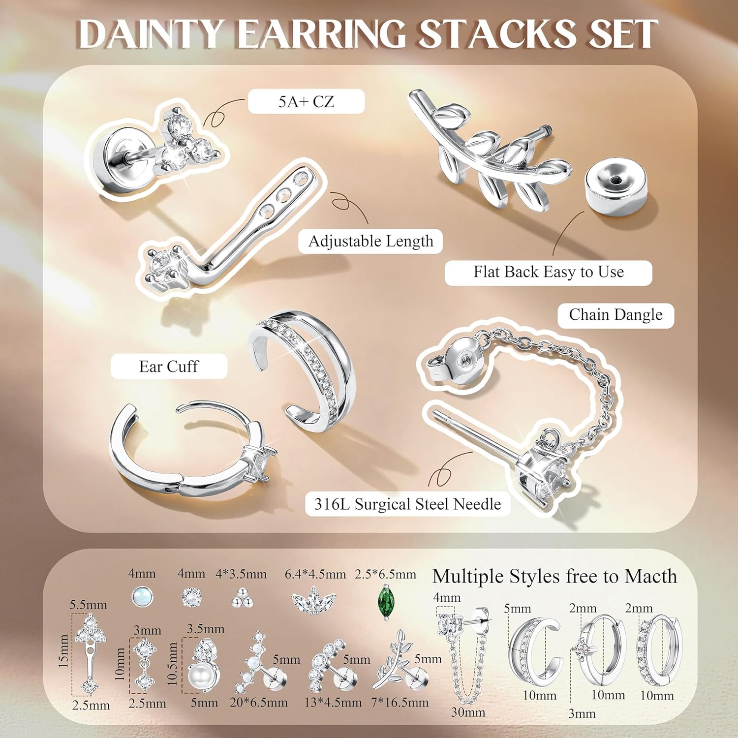 Flat Back Earrings for Women Stud Hoop Cartilage Earring Set for Multiple Piercing Stainless Steel Small Stud Tragus Helix Piercing Jewelry 18K Gold Plated Flatback Stud Earrings Stacks - Image 5