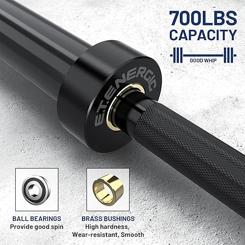 Miniatura 10 de Barra olímpica de 7 pies de 44.1 lbs de carga de barra de 7001500 libras de capacidad disponible para hombres con mangas cromadas duras para placas